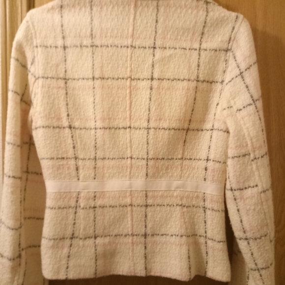 Sashimi Plaid Wool Blend Cream Pink Grey Cinched Three Button Open Cuff - Picture 2 of 11